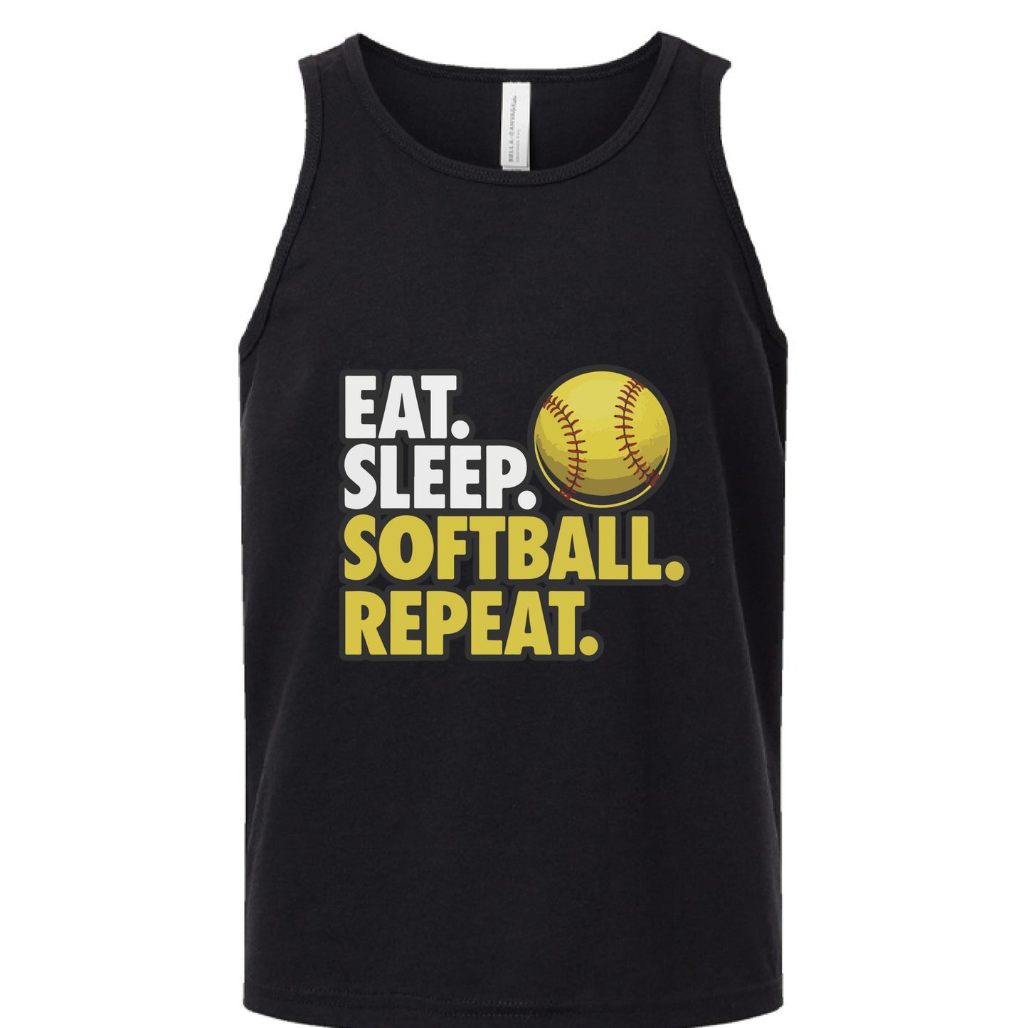 Eat Sleep Softball Repeat Youth Funny Sports Motivation Tank Top for Kids Athletes Solid Black Triblend - 3480YCV - FRONT