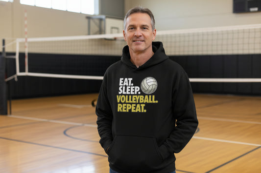 Eat Sleep Volleyball Repeat - Athlete Lifestyle Hoodie for Men BLACK - FRONT