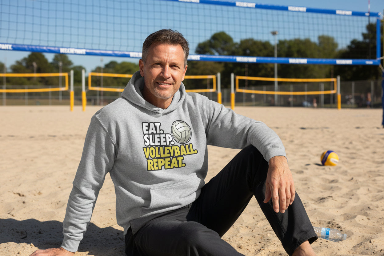 Eat Sleep Volleyball Repeat - Athlete Lifestyle Hoodie for Men SPORT GREY - FRONT