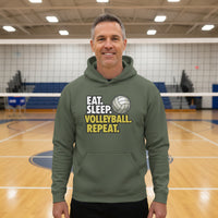 Eat Sleep Volleyball Repeat - Athlete Lifestyle Hoodie for Men MILITARY GREEN - FRONT