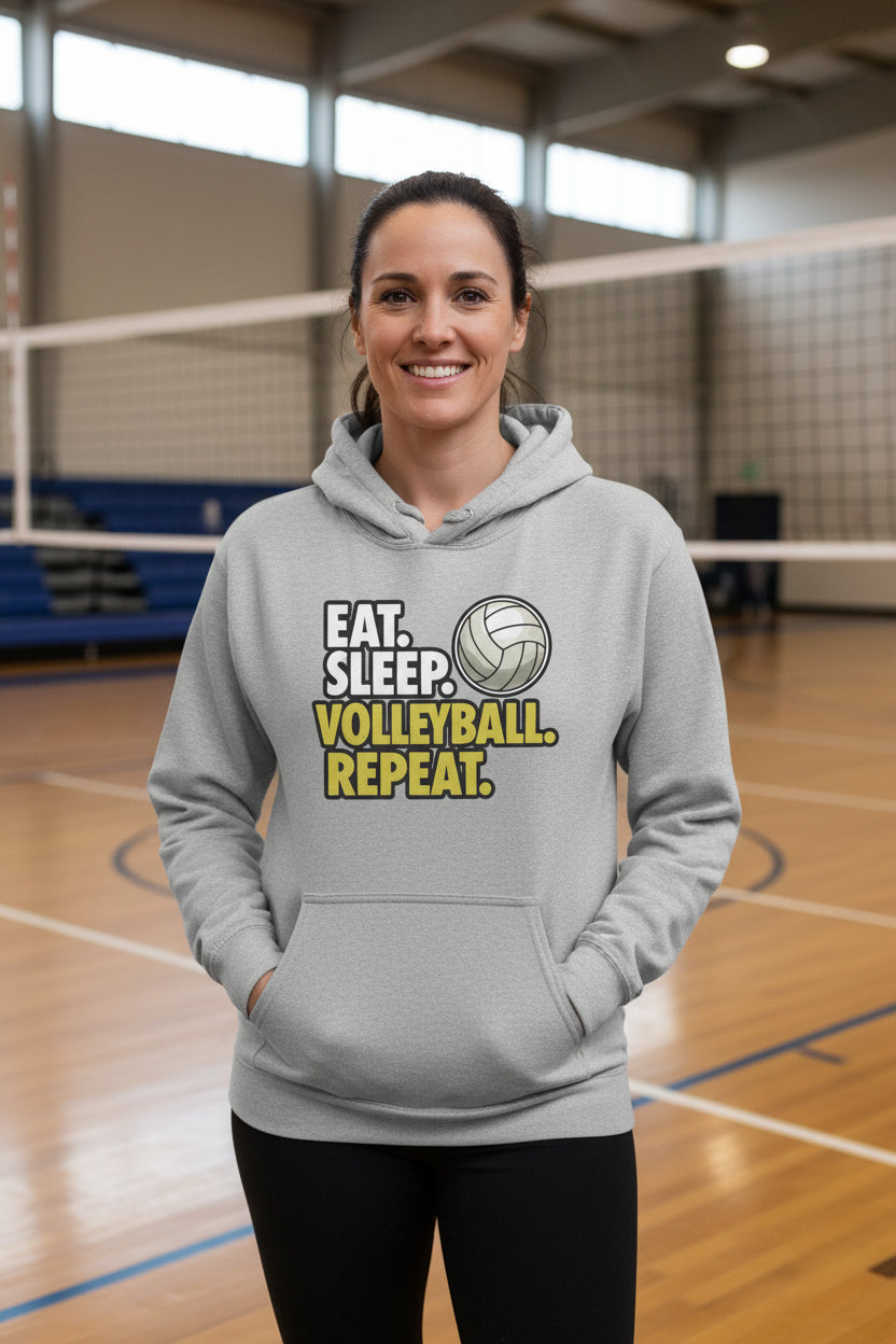 Eat Sleep Volleyball Repeat - Athlete Lifestyle Hoodie for Women SPORT GREY - FRONT