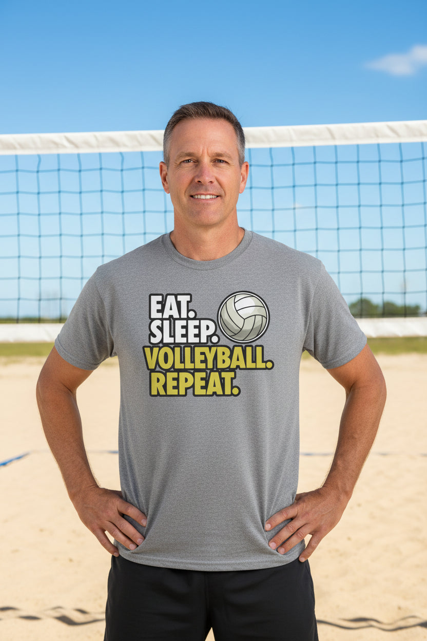 Eat Sleep Volleyball Repeat - Athlete Lifestyle T-Shirt for Men HEATHER GRAY - FRONT