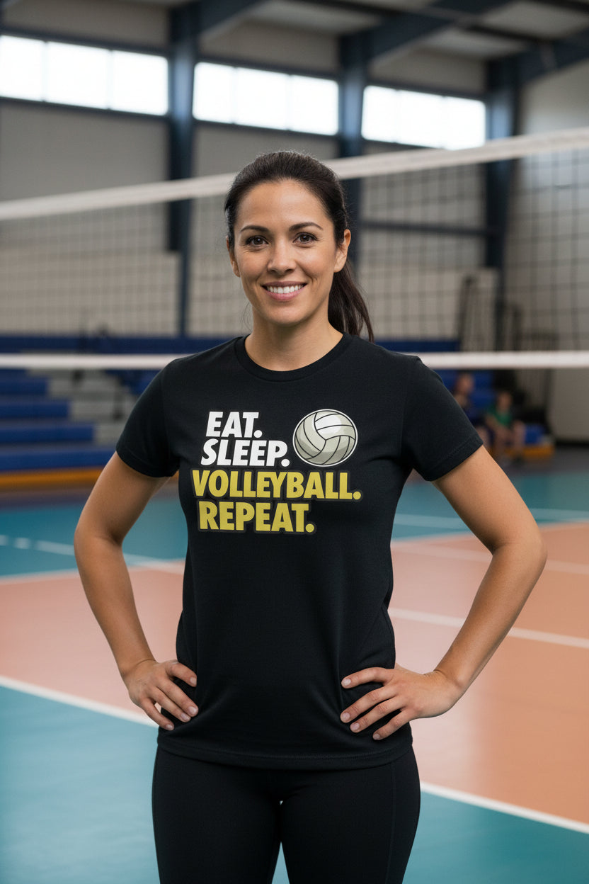 Eat Sleep Volleyball Repeat - Athlete Lifestyle T-Shirt for Women SOLID BLK BLEND - FRONT
