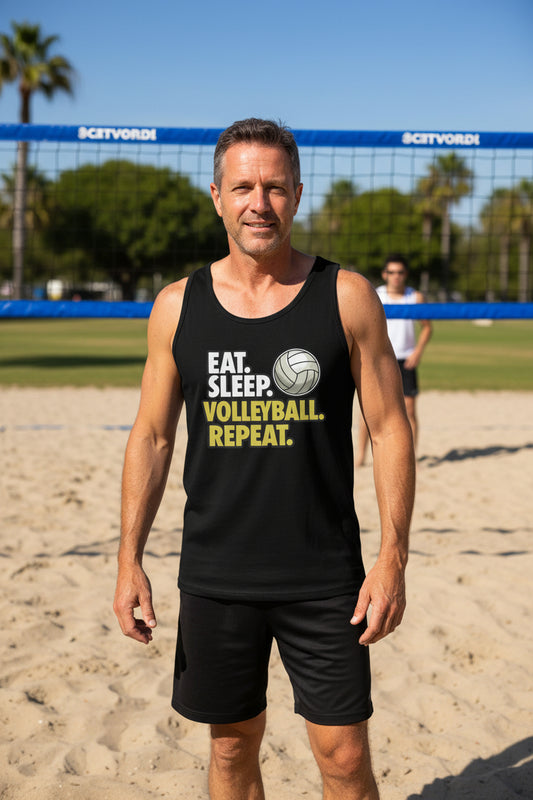 Eat Sleep Volleyball Repeat - Athlete Lifestyle Tank Top for Men BLACK - FRONT