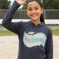 Eat Sleep Volleyball Repeat Fan Girly Sports Lover Hoodie True Navy - FRONT
