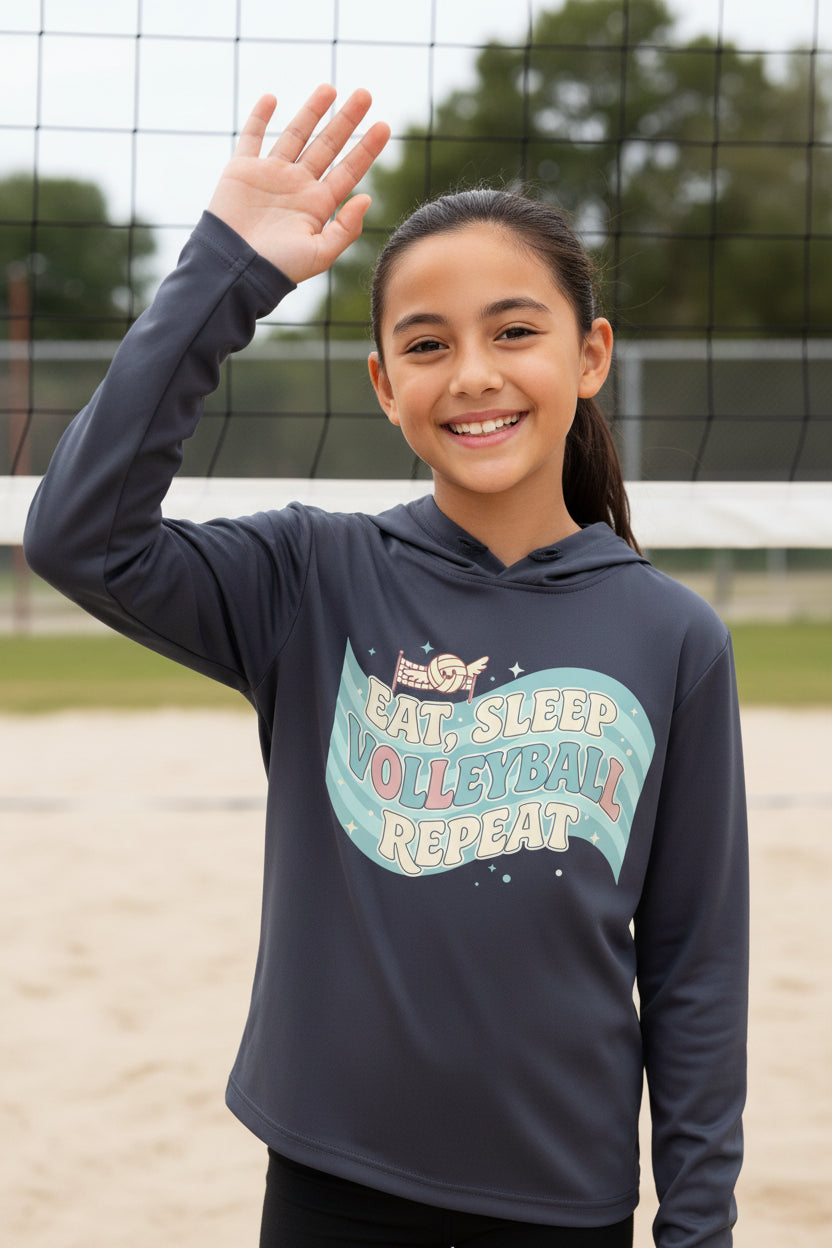 Eat Sleep Volleyball Repeat Fan Girly Sports Lover Hoodie True Navy - FRONT