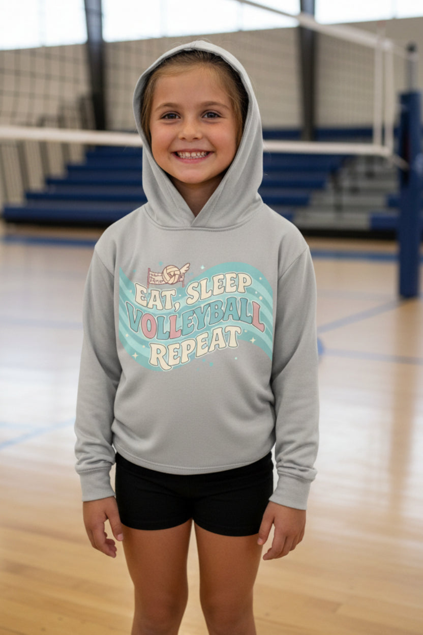 Eat Sleep Volleyball Repeat Fan Girly Sports Lover Hoodie Silver - FRONT
