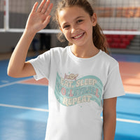 Eat Sleep Volleyball Repeat Fan Girly Sports Lover T-Shirt WHITE - FRONT