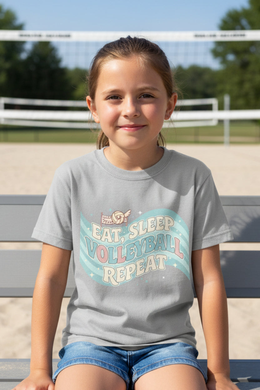 Eat Sleep Volleyball Repeat Fan Girly Sports Lover T-Shirt Sport Grey - FRONT
