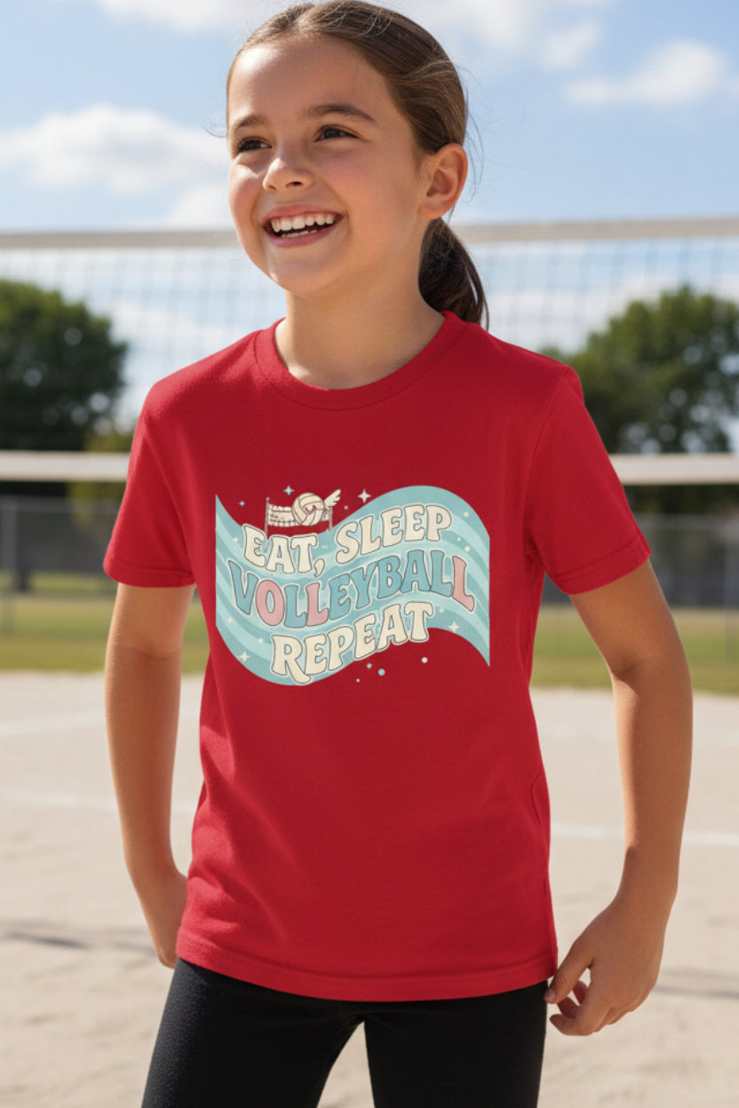 Eat Sleep Volleyball Repeat Fan Girly Sports Lover T-Shirt Red - FRONT