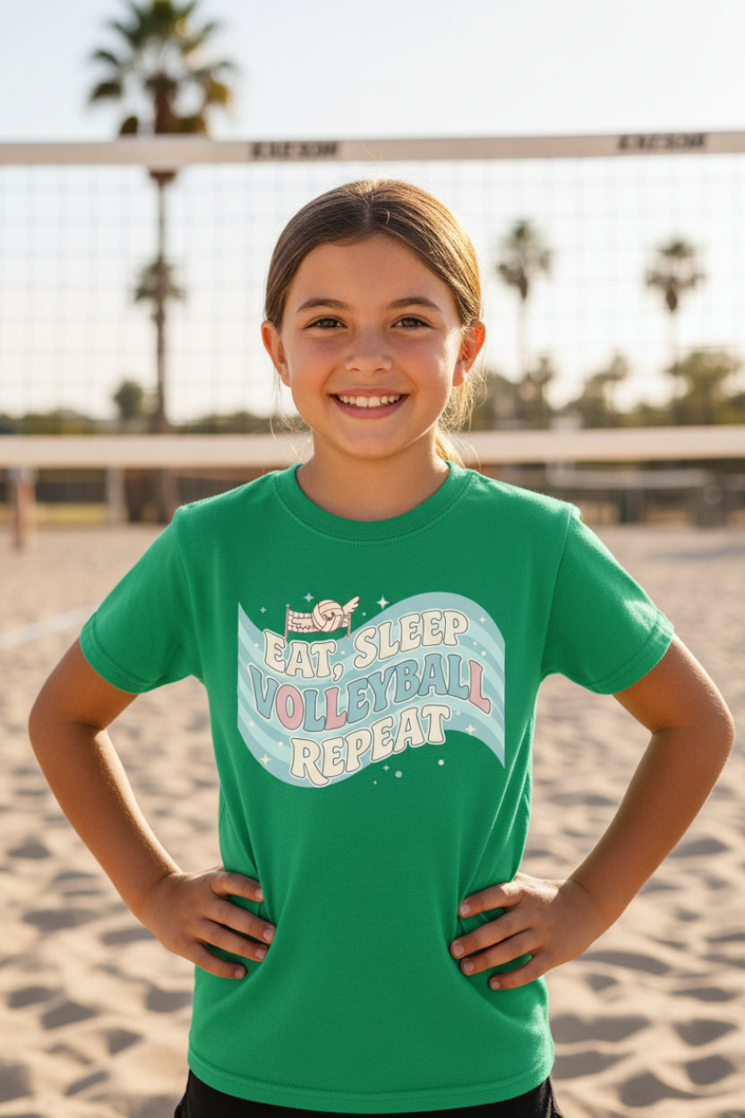 Eat Sleep Volleyball Repeat Fan Girly Sports Lover T-Shirt Irish Green - FRONT
