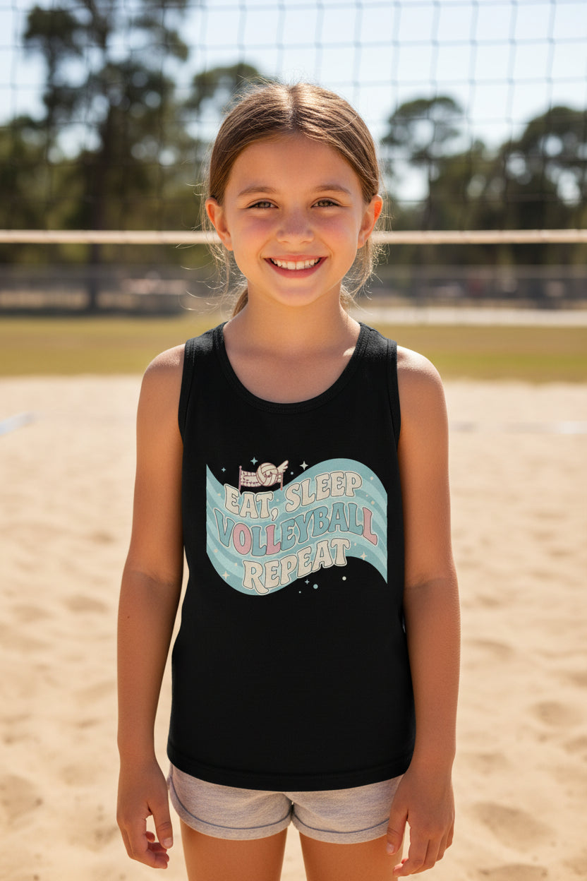 Eat Sleep Volleyball Repeat Fan Girly Sports Lover Tank Top Solid Black Triblend - FRONT