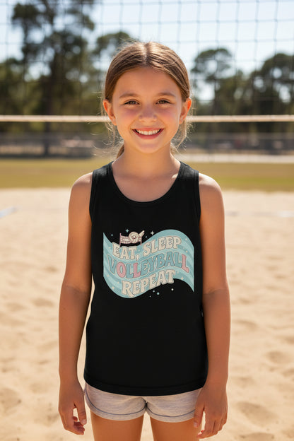 Eat Sleep Volleyball Repeat Fan Girly Sports Lover Tank Top Solid Black Triblend - FRONT