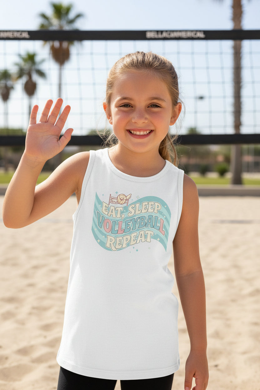 Eat Sleep Volleyball Repeat Fan Girly Sports Lover Tank Top Solid White Triblend - FRONT