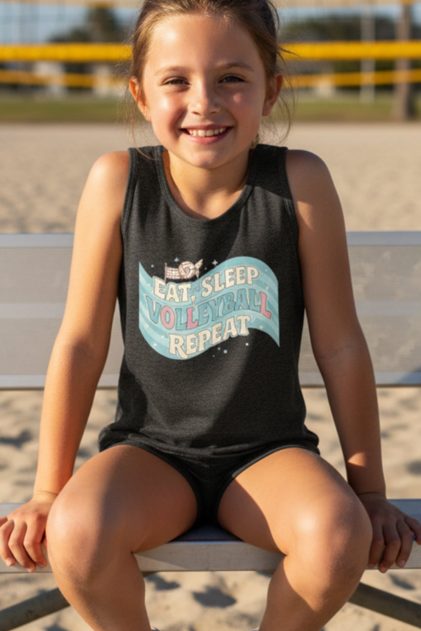 Eat Sleep Volleyball Repeat Fan Girly Sports Lover Tank Top DARK GREY HEATHER - FRONT