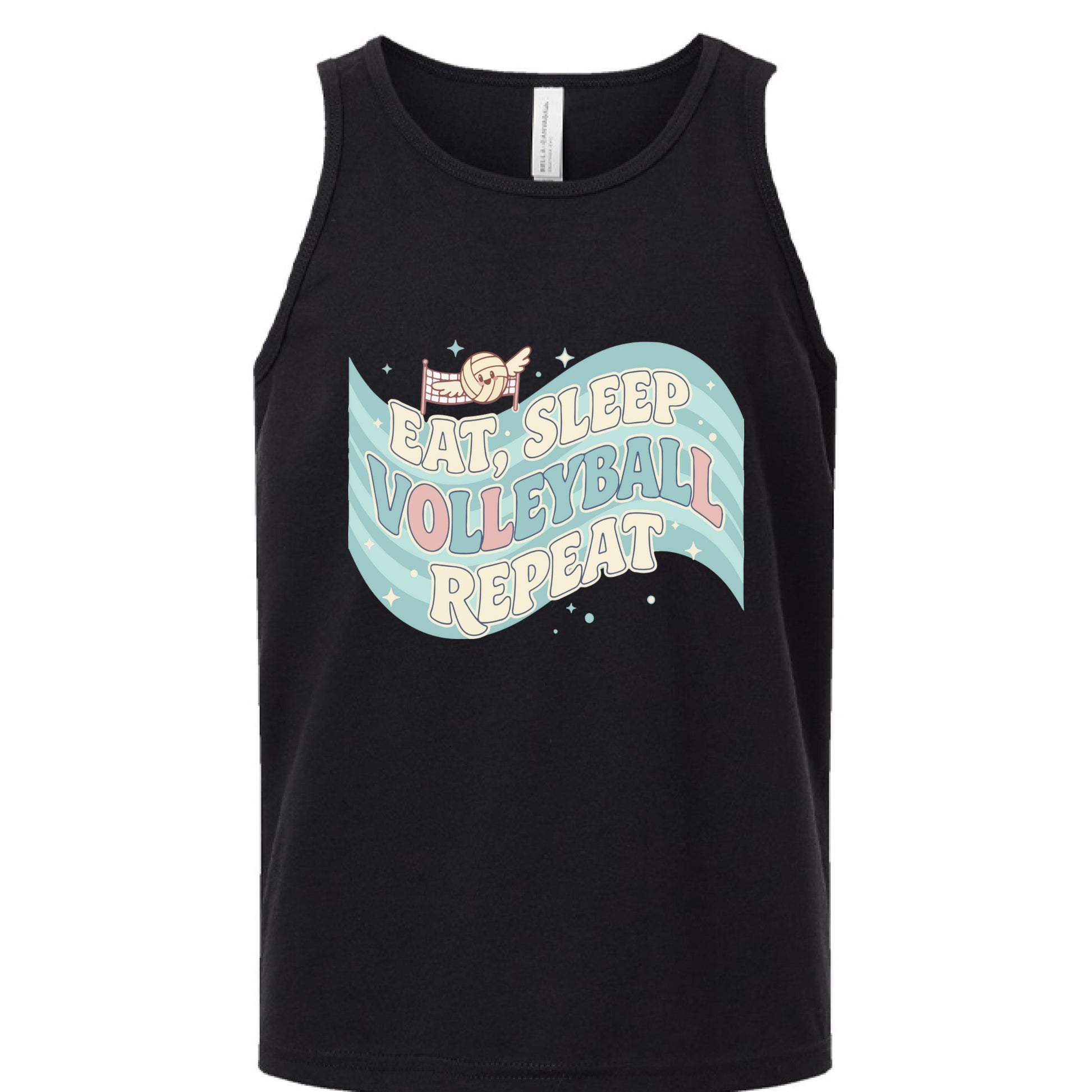 Eat Sleep Volleyball Repeat Fan Girly Sports Lover Tank Top Solid Black Triblend - FRONT