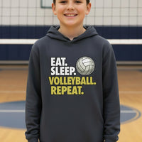 Eat Sleep Volleyball Repeat Youth Funny Sports Motivation Hoodie for Kids Athletes True Navy - YST358 - FRONT