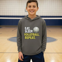 Eat Sleep Volleyball Repeat Youth Funny Sports Motivation Hoodie for Kids Athletes Iron Grey - YST358 - FRONT