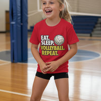 Eat Sleep Volleyball Repeat Youth Funny Sports Motivation T-Shirt for Kids Athletes Red - G640B - FRONT