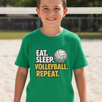 Eat Sleep Volleyball Repeat Youth Funny Sports Motivation T-Shirt for Kids Athletes Irish Green - G640B - FRONT