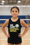 Eat Sleep Volleyball Repeat Youth Funny Sports Motivation Tank Top for Kids Athletes Solid Black Triblend - 3480YCV - FRONT