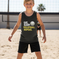 Eat Sleep Volleyball Repeat Youth Funny Sports Motivation Tank Top for Kids Athletes DARK GREY HEATHER - 3480YCV - FRONT