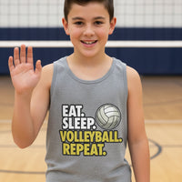 Eat Sleep Volleyball Repeat Youth Funny Sports Motivation Tank Top for Kids Athletes ATHLETIC HEATHER - 3480YCV - FRONT