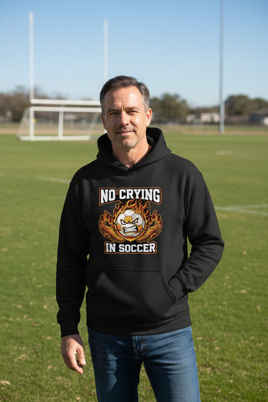 Flaming Soccer Ball Hoodie Design – Strong Athlete Energy Sports Humor Graphic BLACK - FRONT
