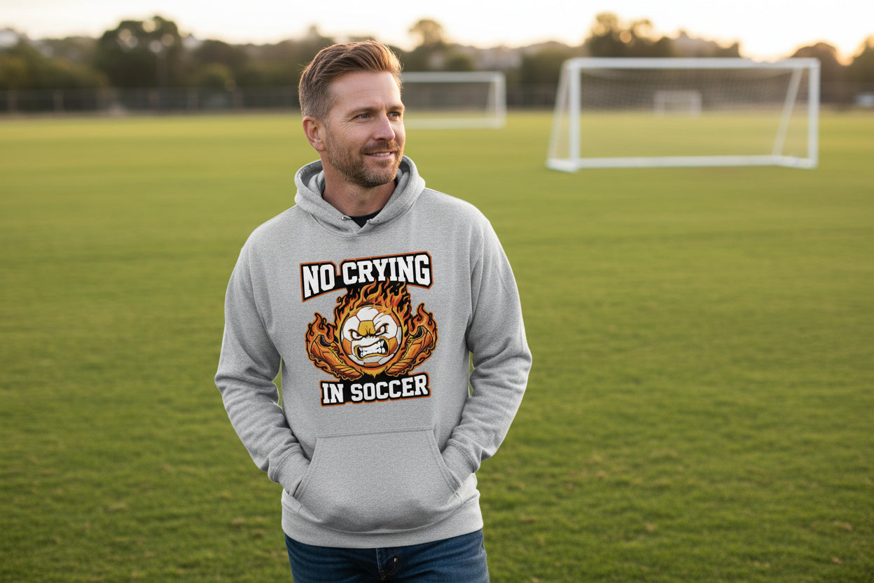 Flaming Soccer Ball Hoodie Design – Strong Athlete Energy Sports Humor Graphic SPORT GREY - FRONT