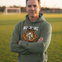Flaming Soccer Ball Hoodie Design – Strong Athlete Energy Sports Humor Graphic  MILITARY GREEN - FRONT