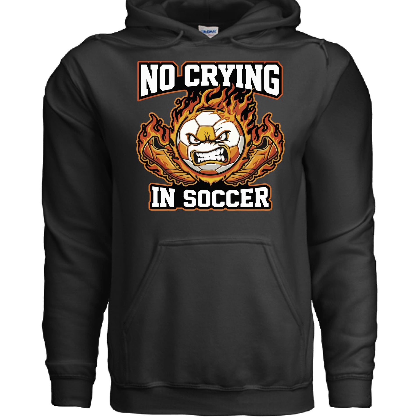 Flaming Soccer Ball Hoodie Design – Strong Athlete Energy Sports Humor Graphic BLACK - FRONT