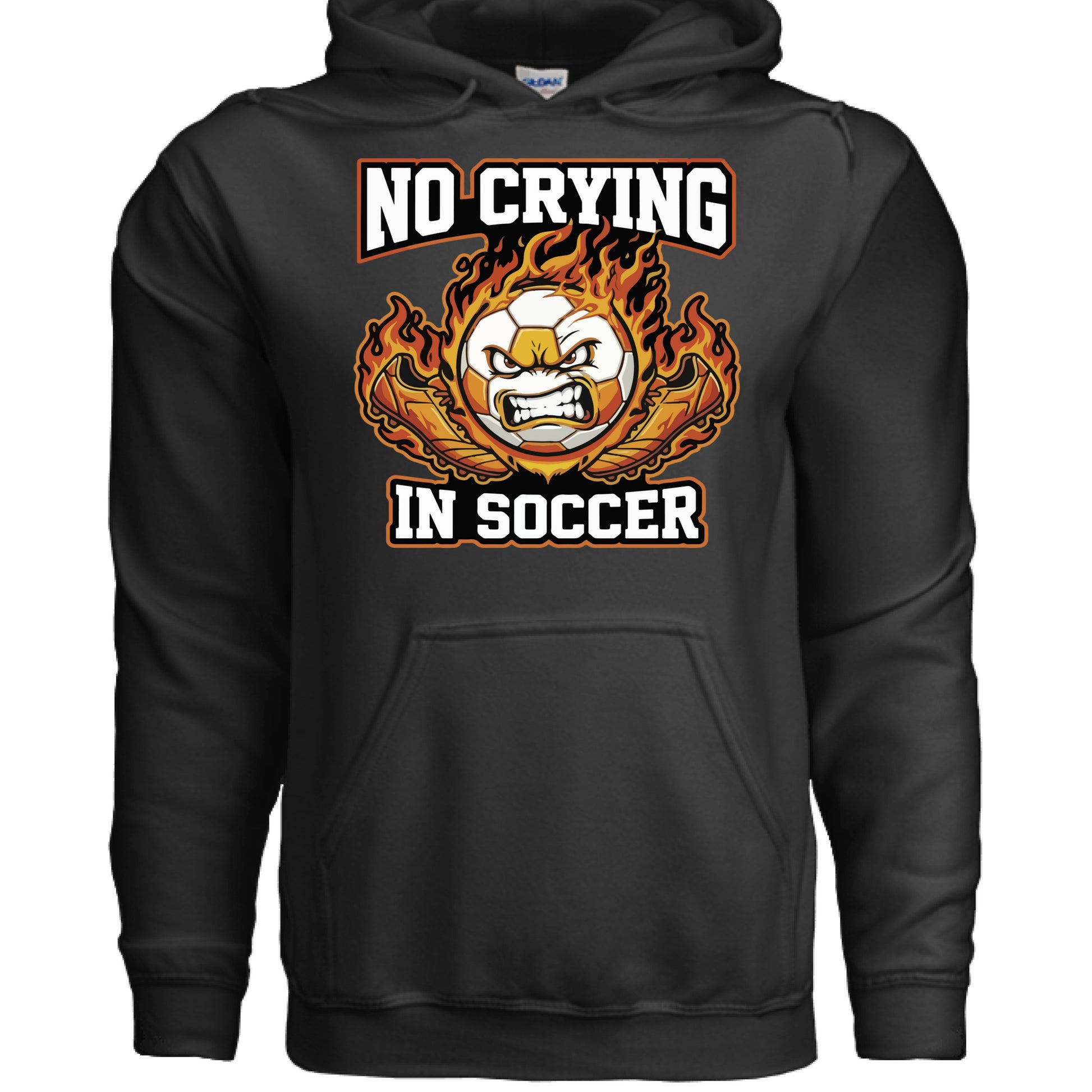 Flaming Soccer Ball Hoodie Design – Strong Athlete Energy Sports Humor Graphic BLACK - FRONT