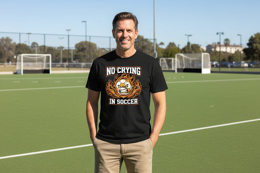 Flaming Soccer Ball T-Shirt Design – Strong Athlete Energy Sports Humor Graphic BLACK - FRONT