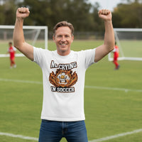 Flaming Soccer Ball T-Shirt Design – Strong Athlete Energy Sports Humor Graphic White - FRONT