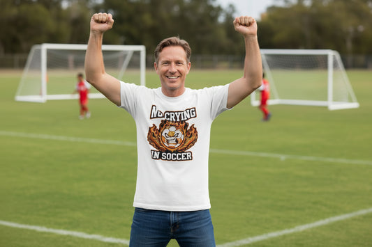 Flaming Soccer Ball T-Shirt Design – Strong Athlete Energy Sports Humor Graphic White - FRONT