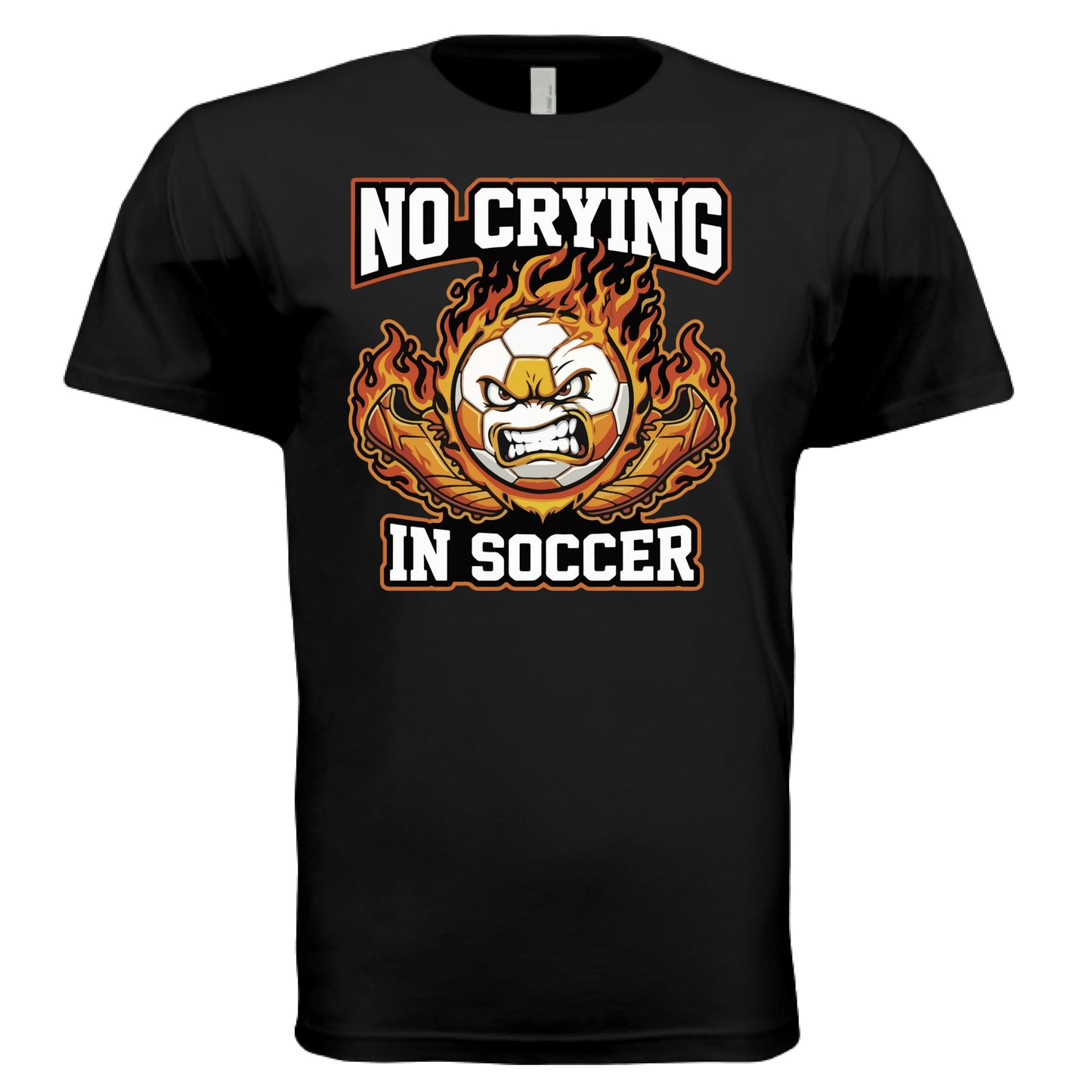 Flaming Soccer Ball T-Shirt Design – Strong Athlete Energy Sports Humor Graphic BLACK - FRONT