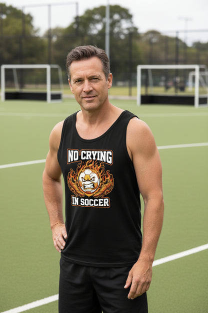 Flaming Soccer Ball Tank Top Design – Strong Athlete Energy Sports Humor Graphic BLACK - FRONT