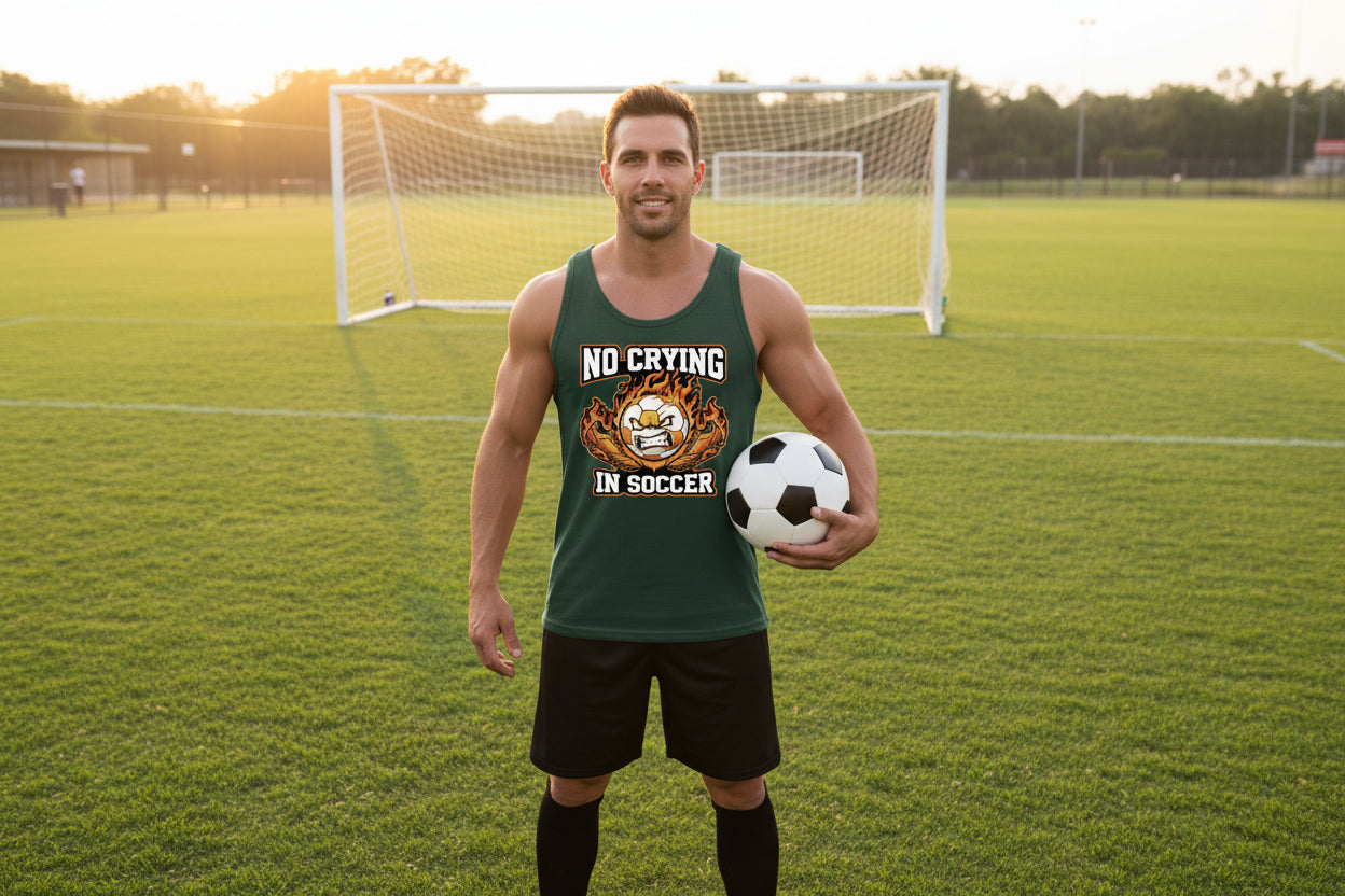 Flaming Soccer Ball Tank Top Design – Strong Athlete Energy Sports Humor Graphic Forest - FRONT