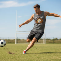 Flaming Soccer Ball Tank Top Design – Strong Athlete Energy Sports Humor Graphic DARK GREY - FRONT