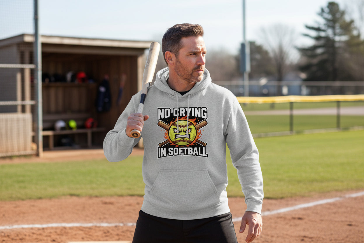 Flaming Softball Sports Hoodie Design – Strong Athlete Energy Humor Graphic SPORT GREY - FRONT