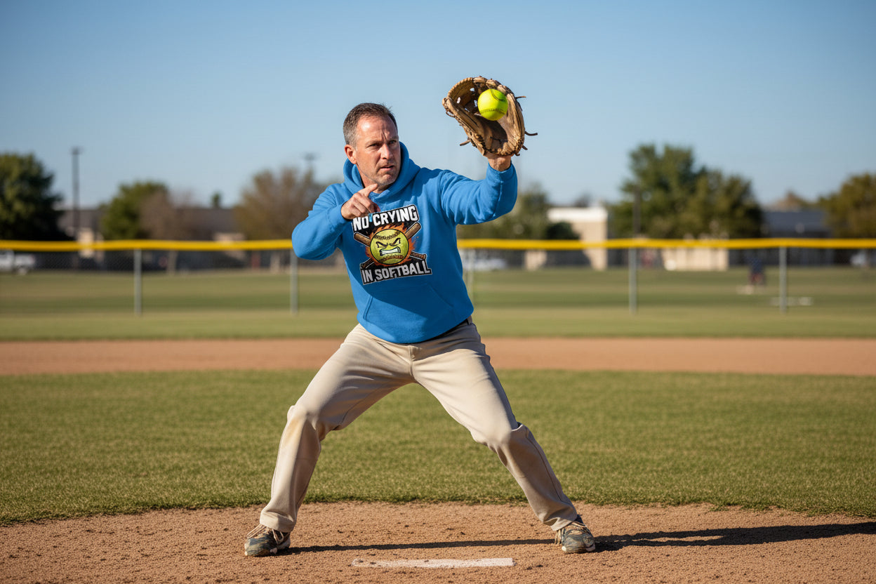 Flaming Softball Sports Hoodie Design – Strong Athlete Energy Humor Graphic Royal - FRONT