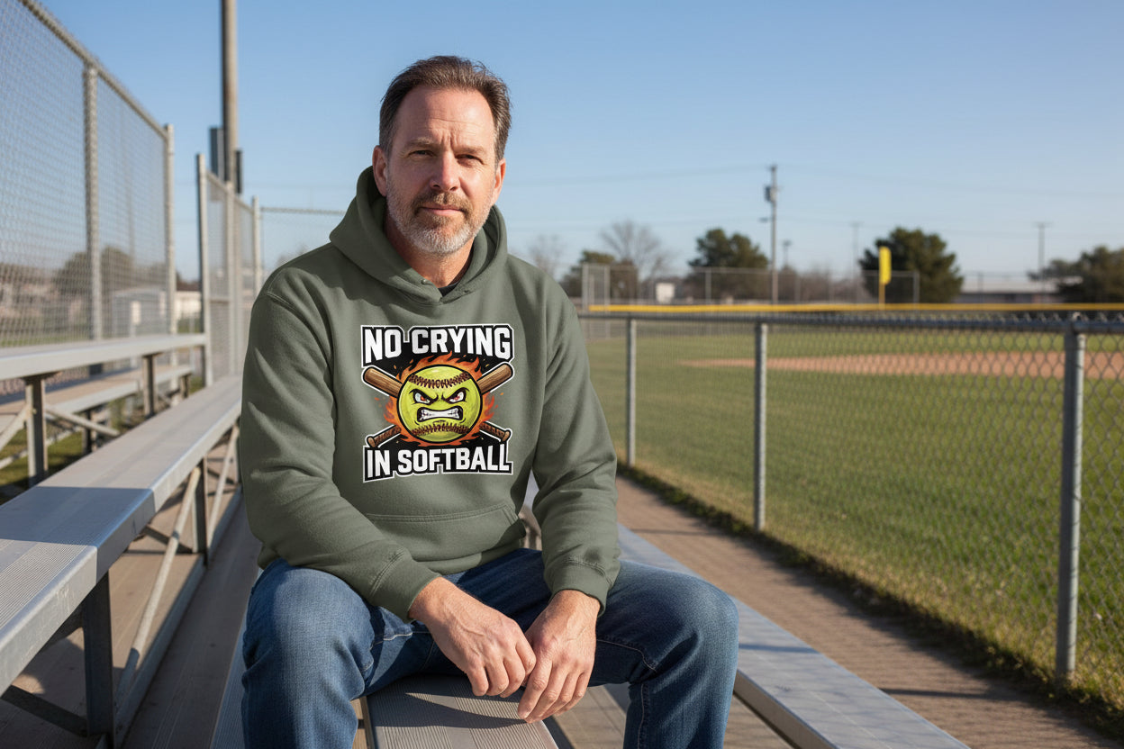 Flaming Softball Sports Hoodie Design – Strong Athlete Energy Humor Graphic MILITARY GREEN - FRONT