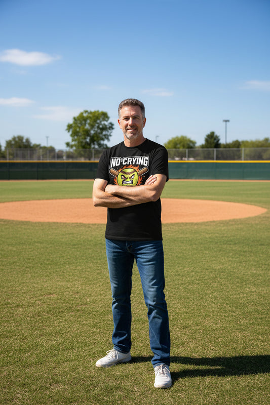 Flaming Softball Sports T-Shirt Design – Strong Athlete Energy Humor Graphic BLACK - FRONT