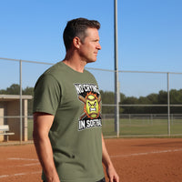 Flaming Softball Sports T-Shirt Design – Strong Athlete Energy Humor Graphic MILITARY GREEN - FRONT