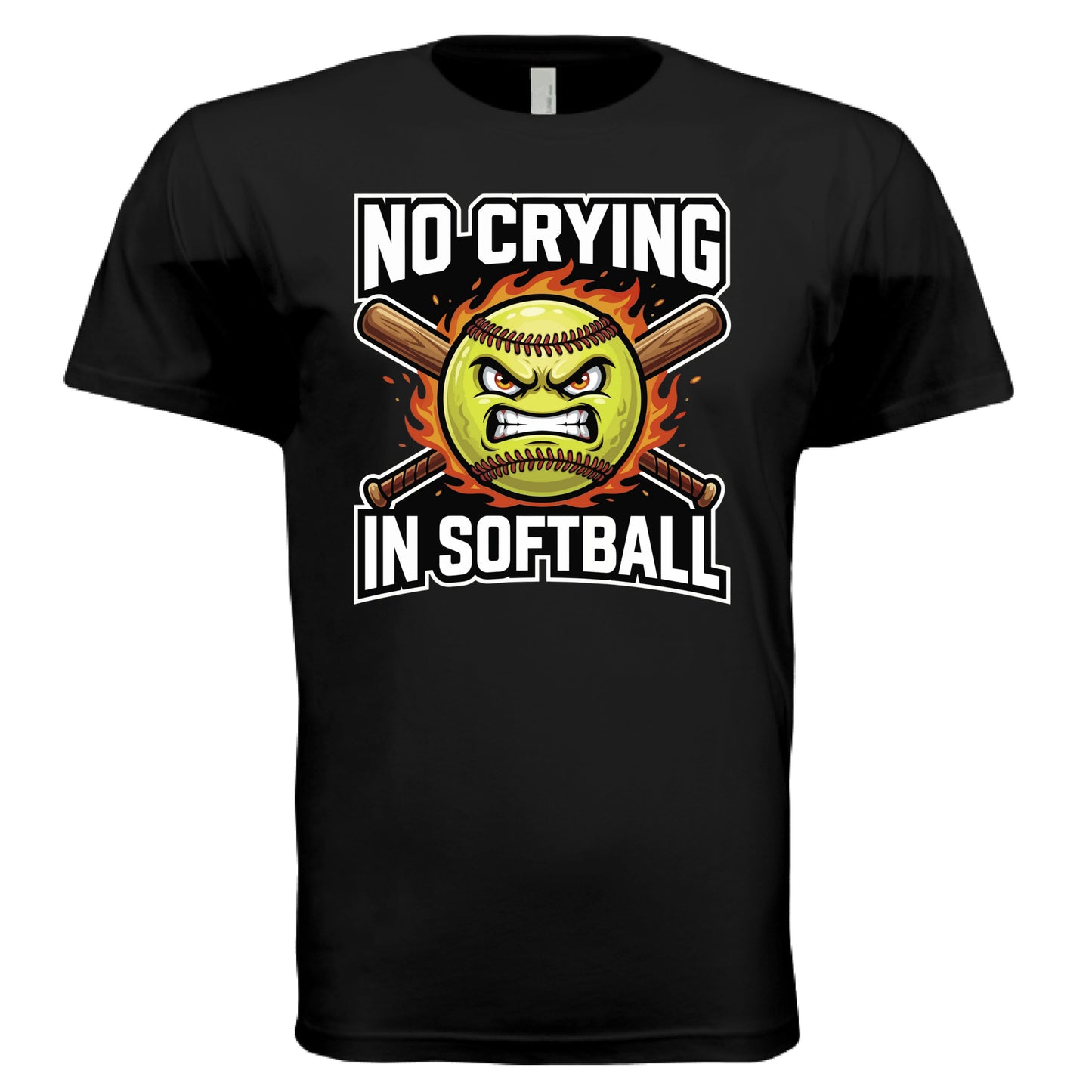 Flaming Softball Sports T-Shirt Design – Strong Athlete Energy Humor Graphic BLACK - FRONT