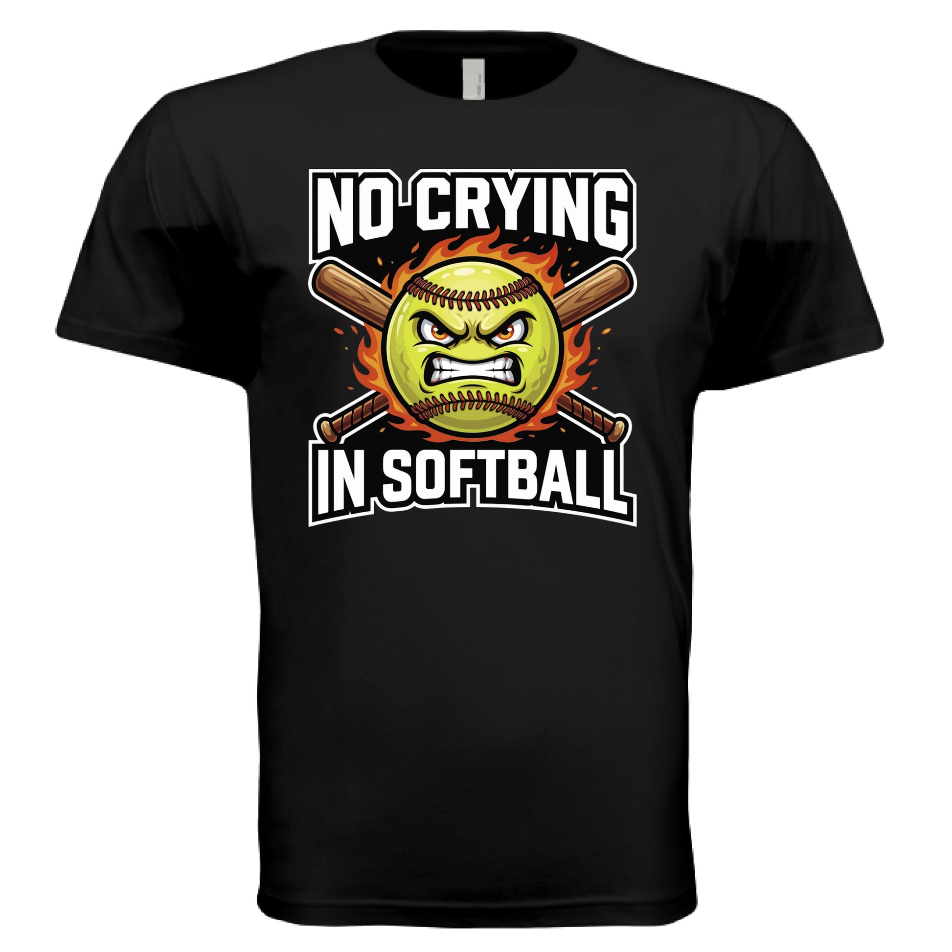 Flaming Softball Sports T-Shirt Design – Strong Athlete Energy Humor Graphic BLACK - FRONT