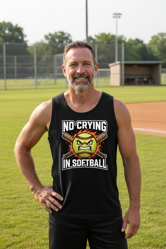 Flaming Softball Sports Tank Top Design – Strong Athlete Energy Humor Graphic BLACK - FRONT