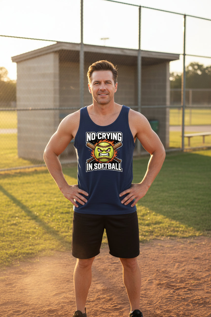 Flaming Softball Sports Tank Top Design – Strong Athlete Energy Humor Graphic NAVY - FRONT