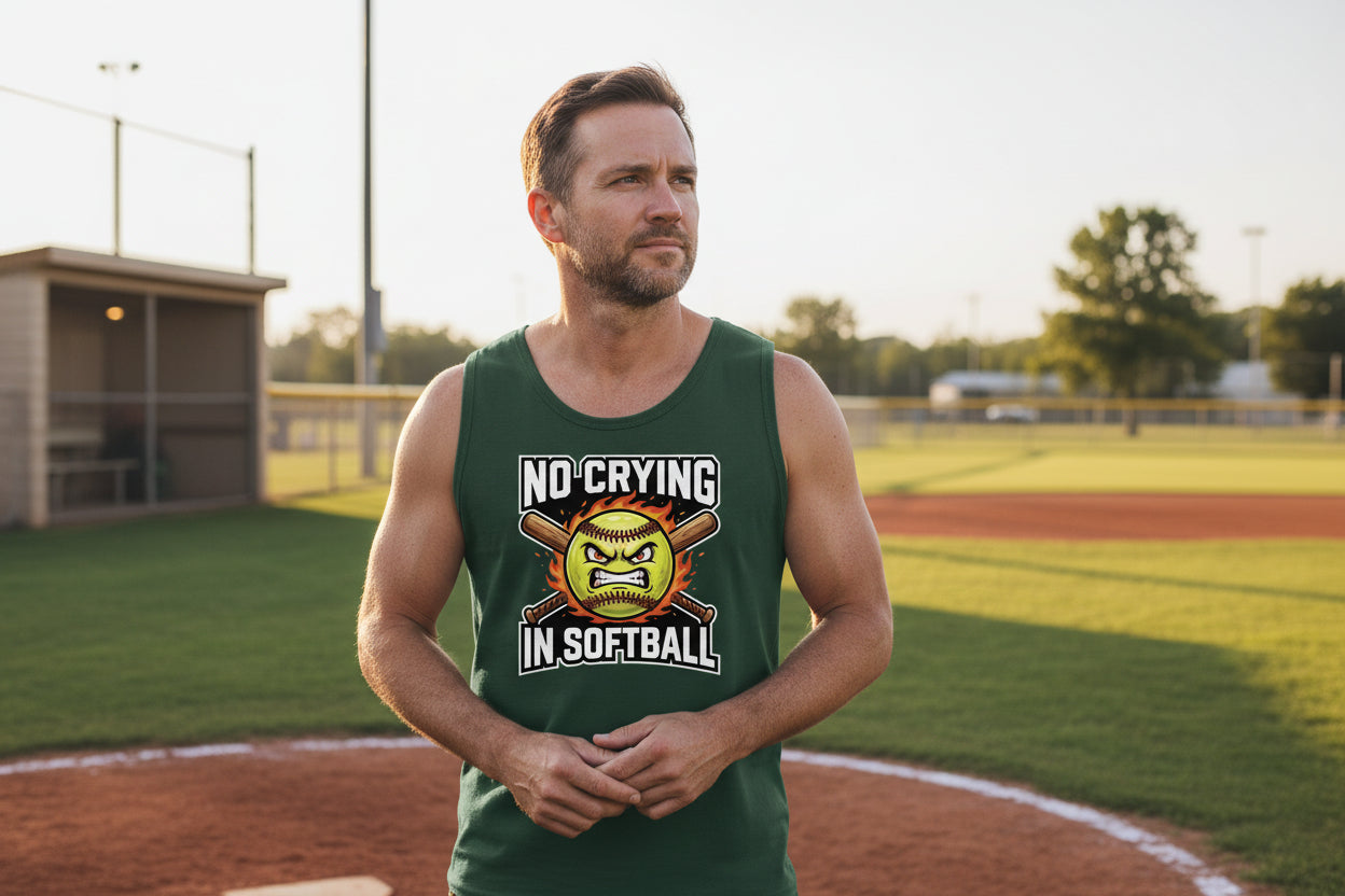 Flaming Softball Sports Tank Top Design – Strong Athlete Energy Humor Graphic Forest - FRONT