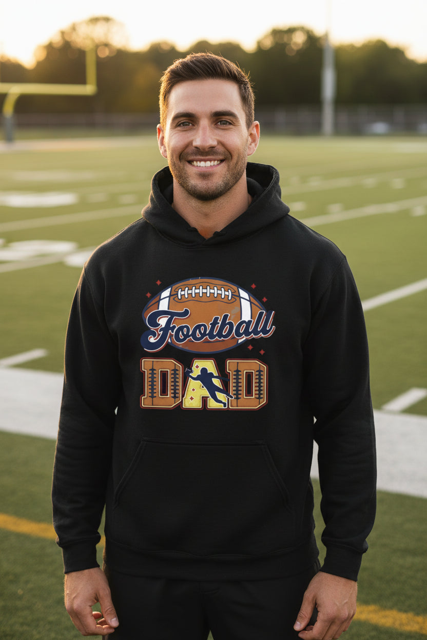 Football Dad Hoodie with Classic Ball Sports Fan Design BLACK - SF500 - FRONT